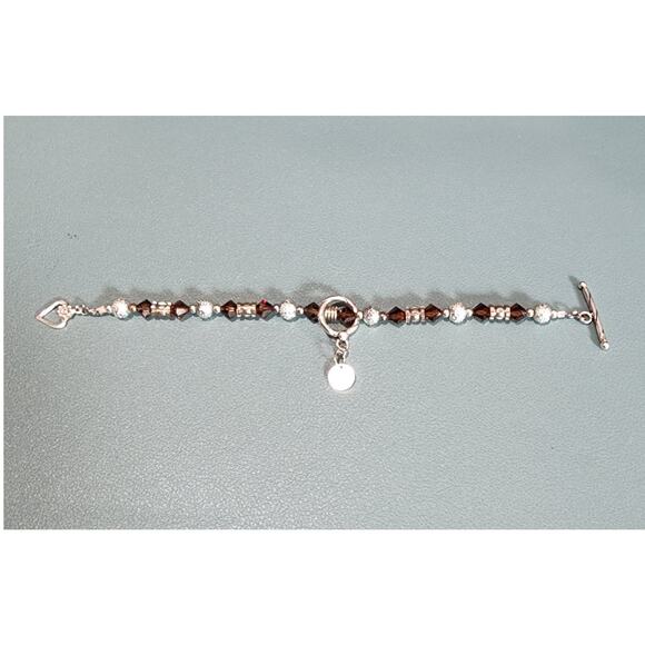 Brighton Crystal Sterling Silver Heart Toggle Bracelet Vintage - Picture 4 of 8